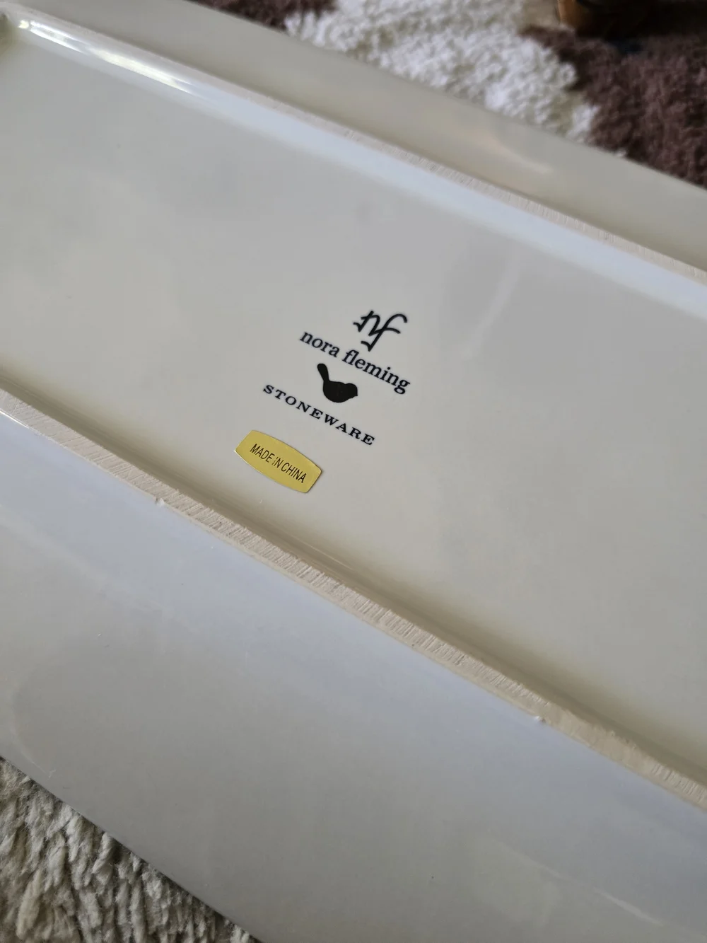 Nora Fleming White Ceramic Rectangular Vanity Tray with Beaded Border (Retired)